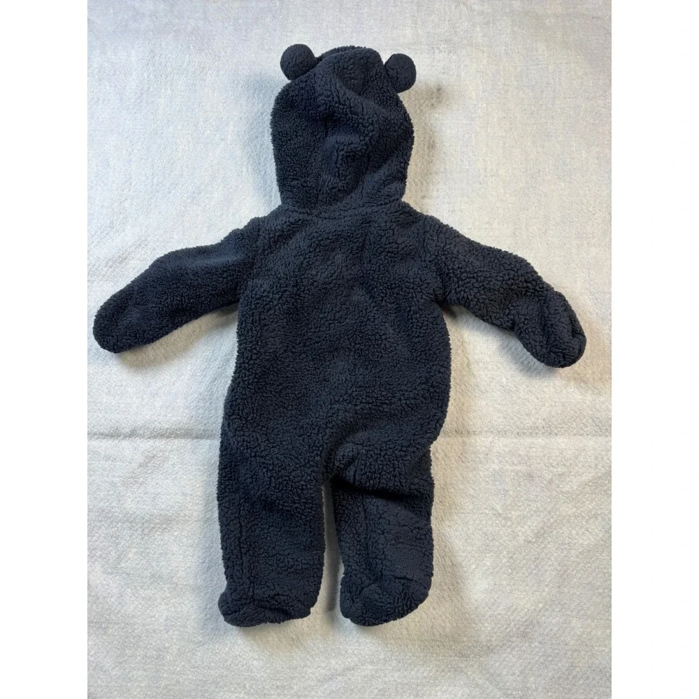 Carters Baby Boy 3M Navy Blue Sherpa Fleece Bear Ear Hooded Pram Bunting Suit